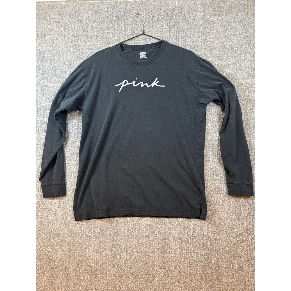 PINK Victoria's Secret Long Sleeve Shirt Women S Black Excellent Script Logo